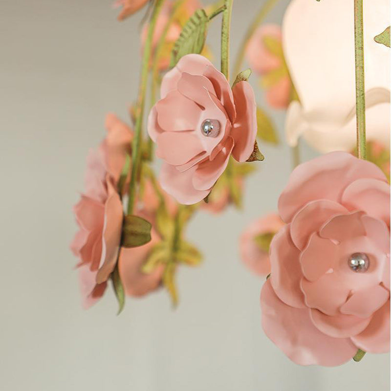 Modern Art Deco Hardware Flower Decoration Glass Shade 1-Light Pendant Light For Bedroom