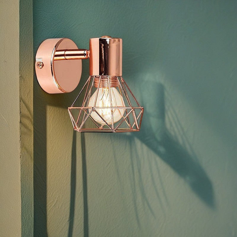 Contemporary Industrial Hollow Iron Geometric Polygon 1-Light Wall Sconce Lamp For Bedroom