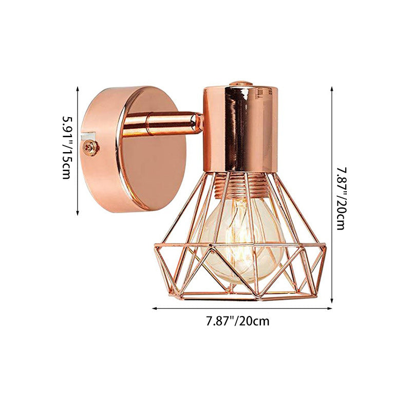 Contemporary Industrial Hollow Iron Geometric Polygon 1-Light Wall Sconce Lamp For Bedroom