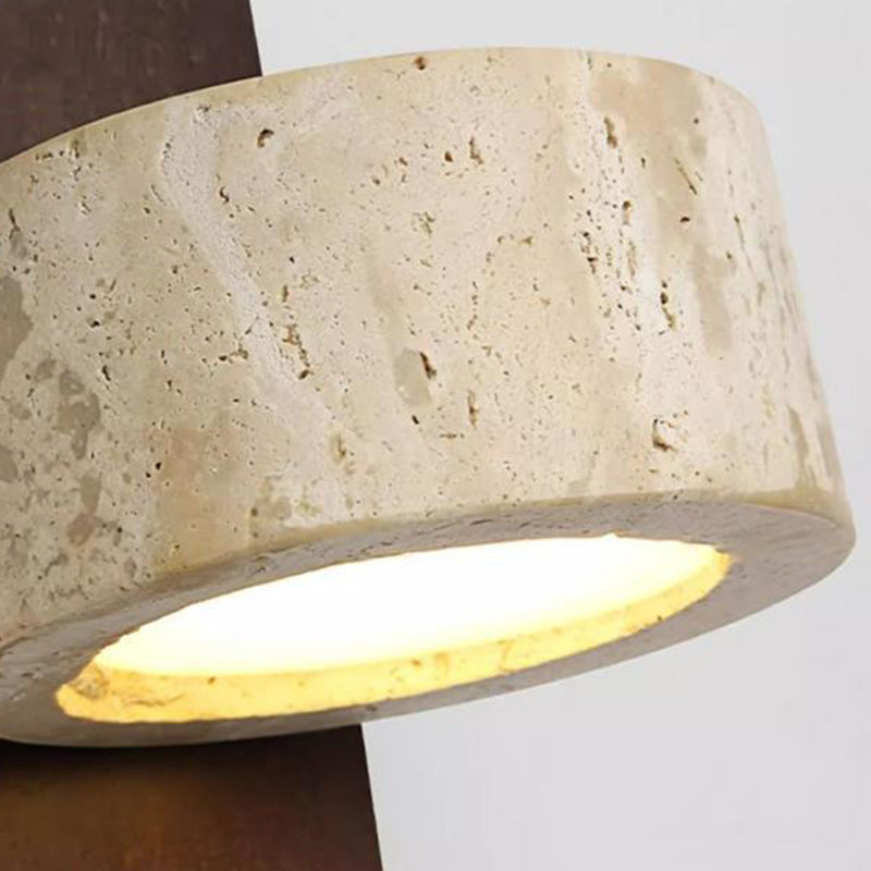 Traditional Vintage Solid Wood Travertine Circle Ring Shade LED Wall Sconce Lamp For Bedroom