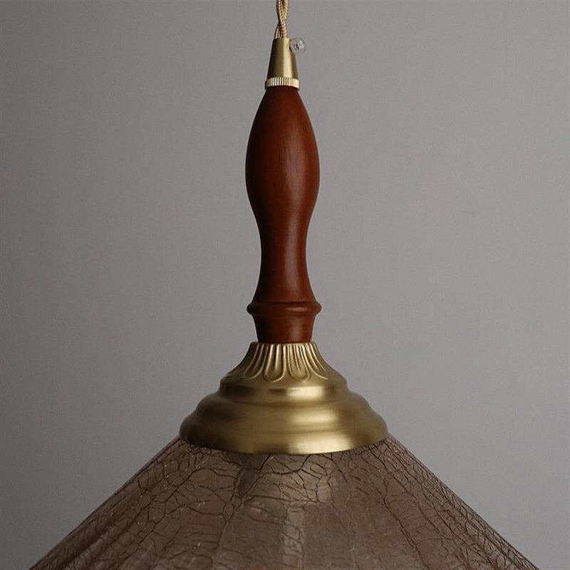 Traditional Vintage Brass Cracked Glass Flower Shade 1-Light Pendant Light For Dining Room