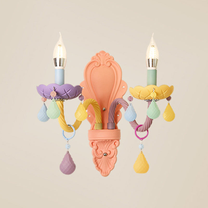 Contemporary Creative Macaron Colored Candlestick Aluminum Glass 1/2-Light Wall Sconce Lamp For Bedroom