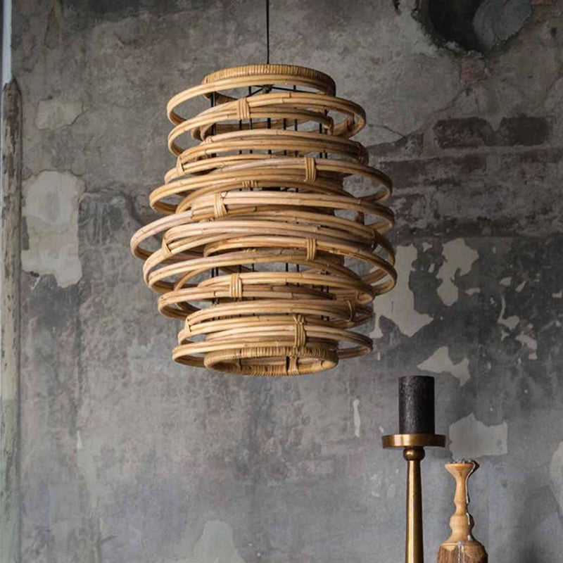 Traditional Rustic Entangled Rattan Weaving Circular Ring 1-Light Pendant Light For Living Room
