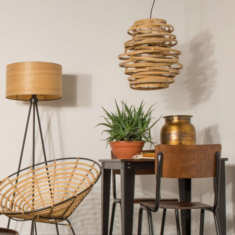 Traditional Rustic Entangled Rattan Weaving Circular Ring 1-Light Pendant Light For Living Room