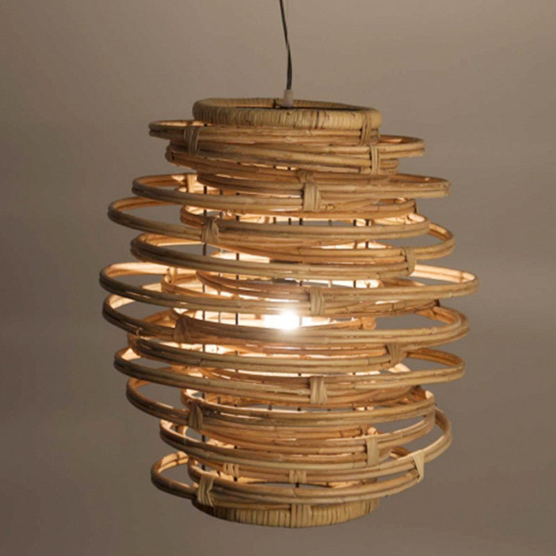 Traditional Rustic Entangled Rattan Weaving Circular Ring 1-Light Pendant Light For Living Room