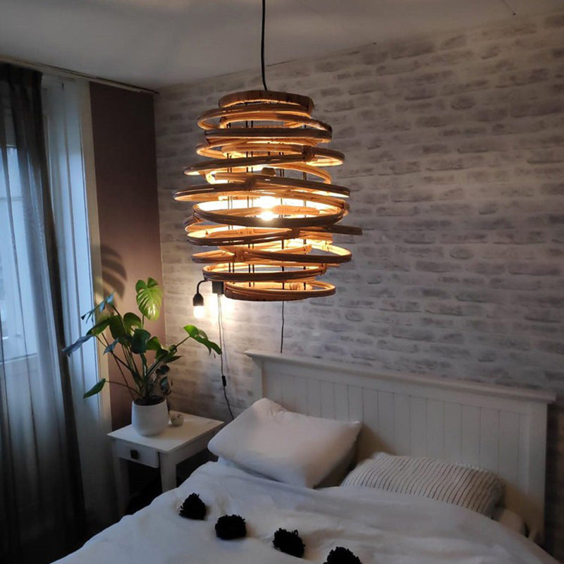 Traditional Rustic Entangled Rattan Weaving Circular Ring 1-Light Pendant Light For Living Room