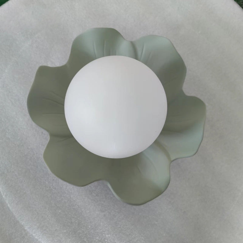 Traditional French Resin Flower PE Ball Shade 1-Light Semi-Flush Mount Ceiling Light For Living Room