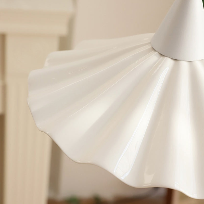 Traditional French Iron Ceramic Pleated Umbrella Shade 1-Light Pendant Light For Living Room