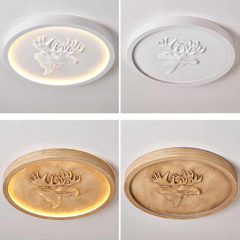 Modern Eclectic Resin Antler Acrylic Round LED Flush Mount Ceiling Light For Bedroom