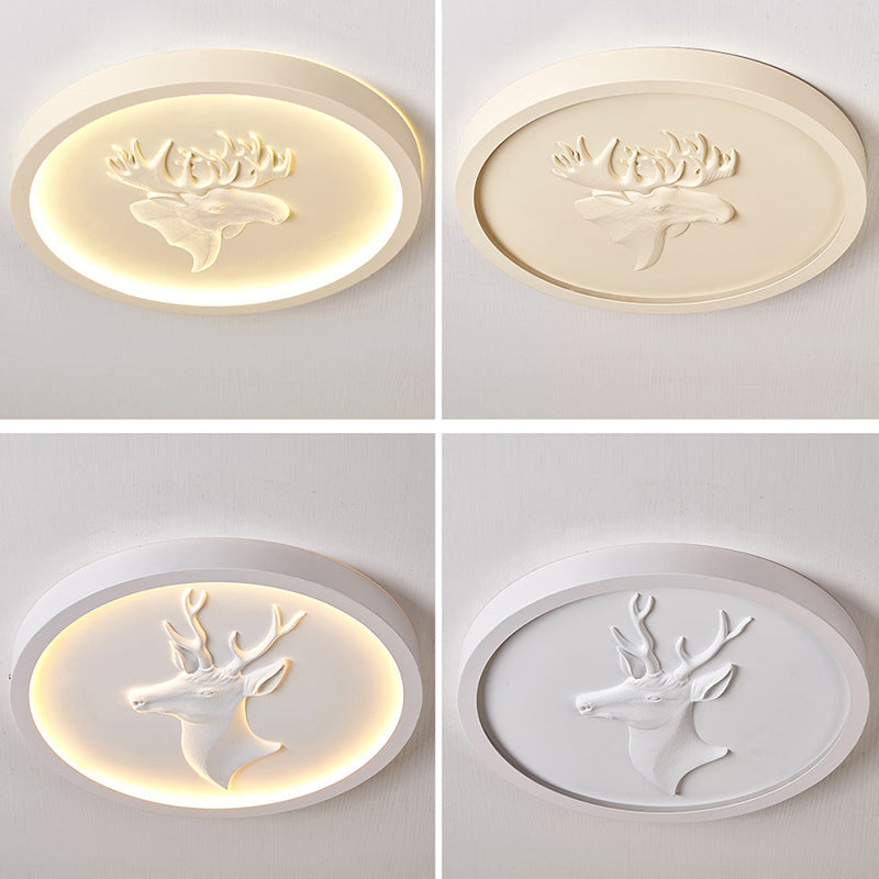 Modern Eclectic Resin Antler Acrylic Round LED Flush Mount Ceiling Light For Bedroom