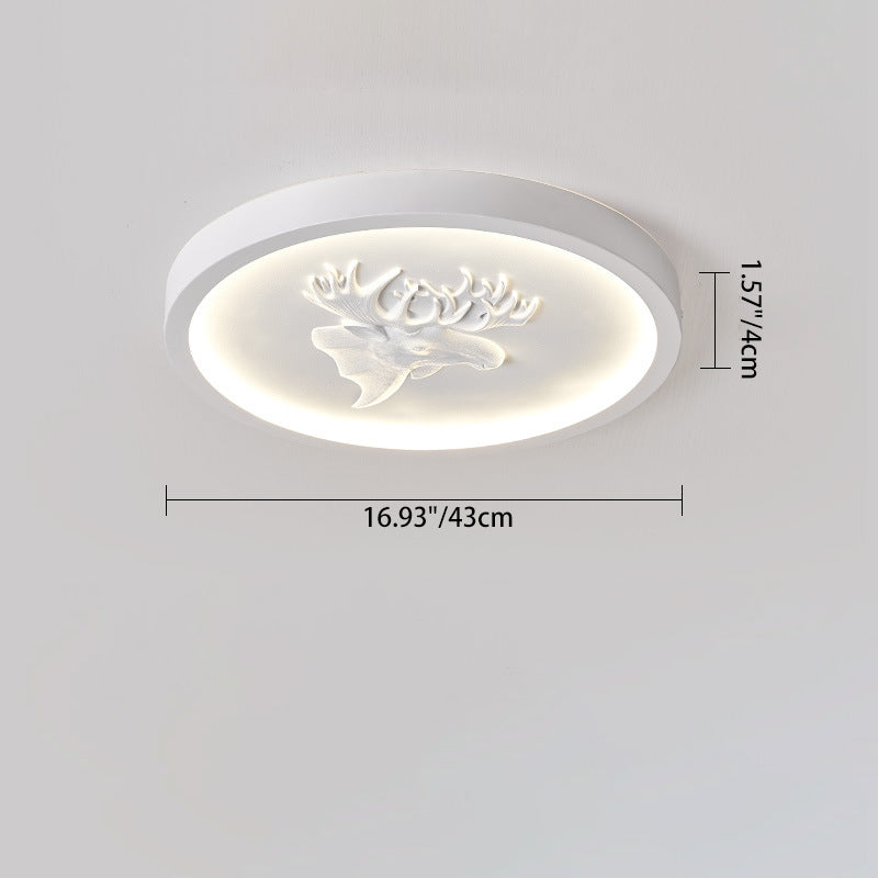Modern Eclectic Resin Antler Acrylic Round LED Flush Mount Ceiling Light For Bedroom