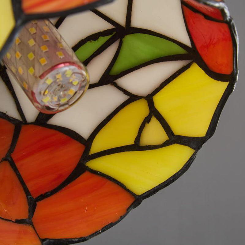 Traditional Tiffany Floral Pattern Stained Glass Round Shade 1-Light Wall Sconce Lamp For Dining Room
