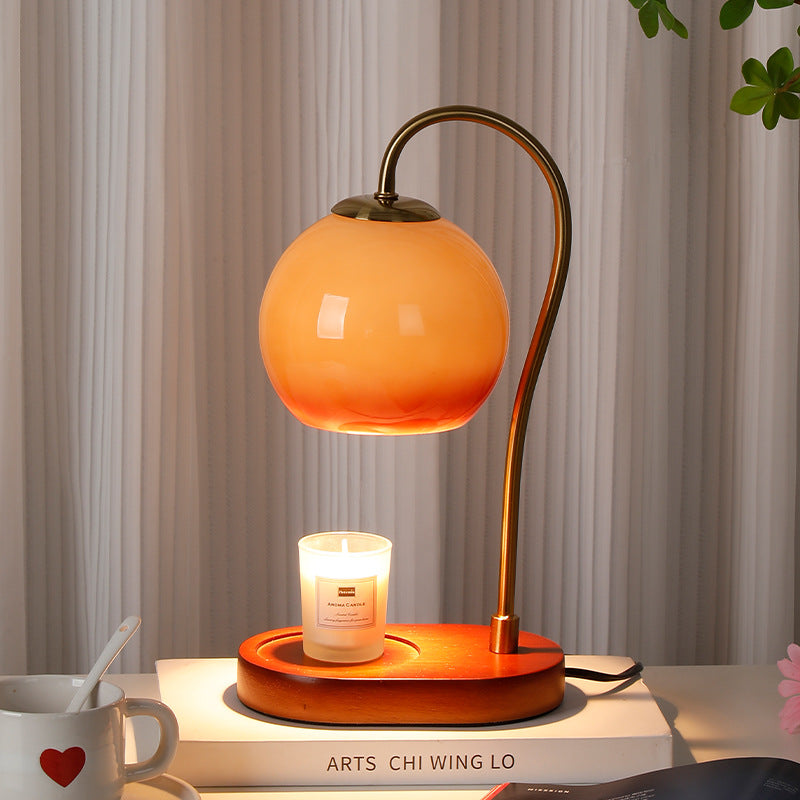 Modern Transitional Glass Ball Shade Solid Wood Hardware 1-Light Melting Wax Table Lamp For Bedside
