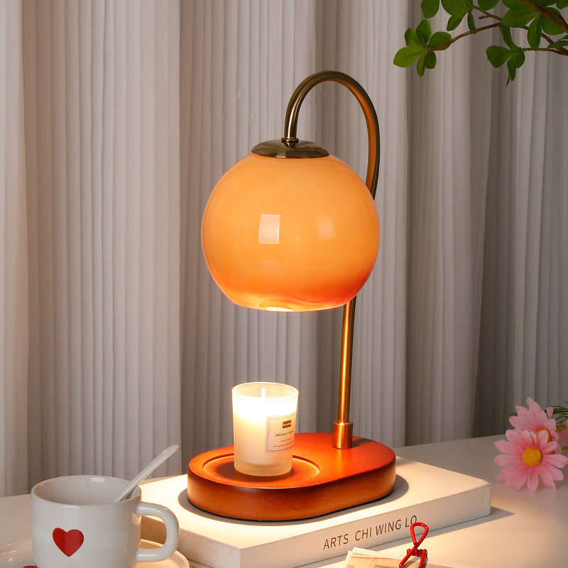Modern Transitional Glass Ball Shade Solid Wood Hardware 1-Light Melting Wax Table Lamp For Bedside