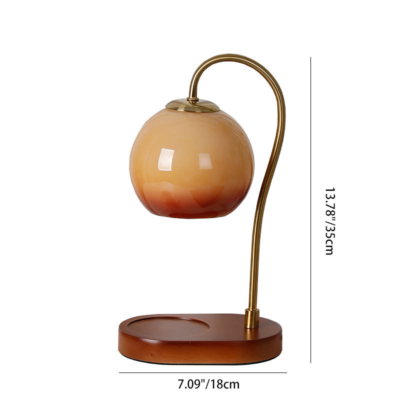 Modern Transitional Glass Ball Shade Solid Wood Hardware 1-Light Melting Wax Table Lamp For Bedside