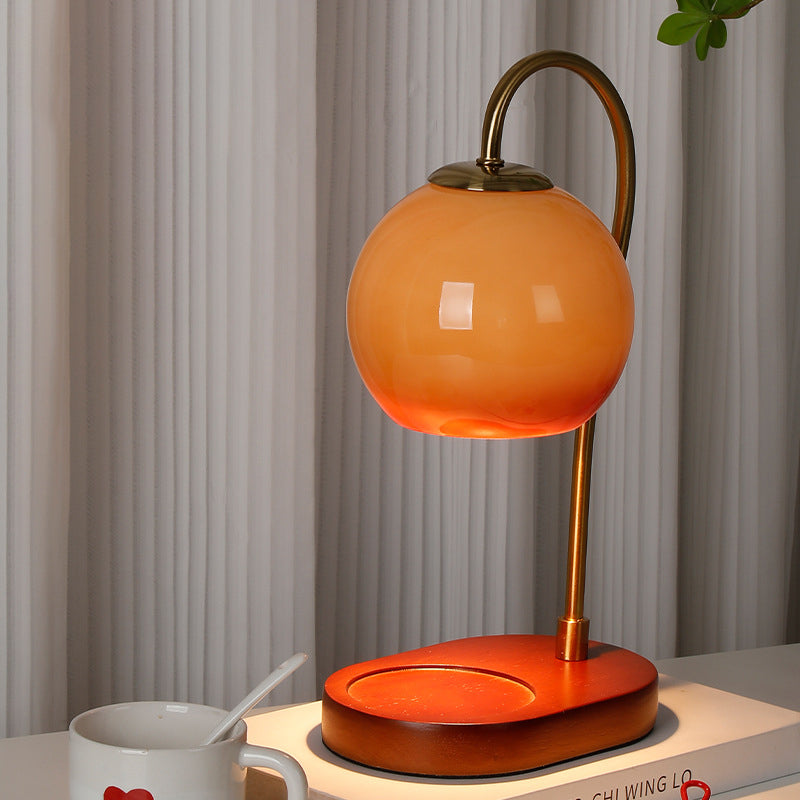Modern Transitional Glass Ball Shade Solid Wood Hardware 1-Light Melting Wax Table Lamp For Bedside