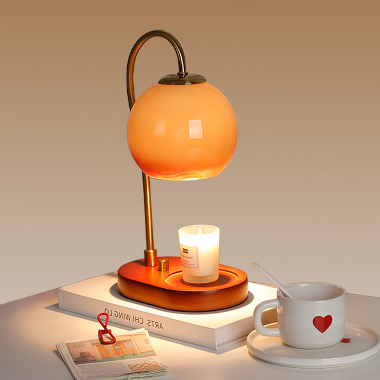 Modern Transitional Glass Ball Shade Solid Wood Hardware 1-Light Melting Wax Table Lamp For Bedside