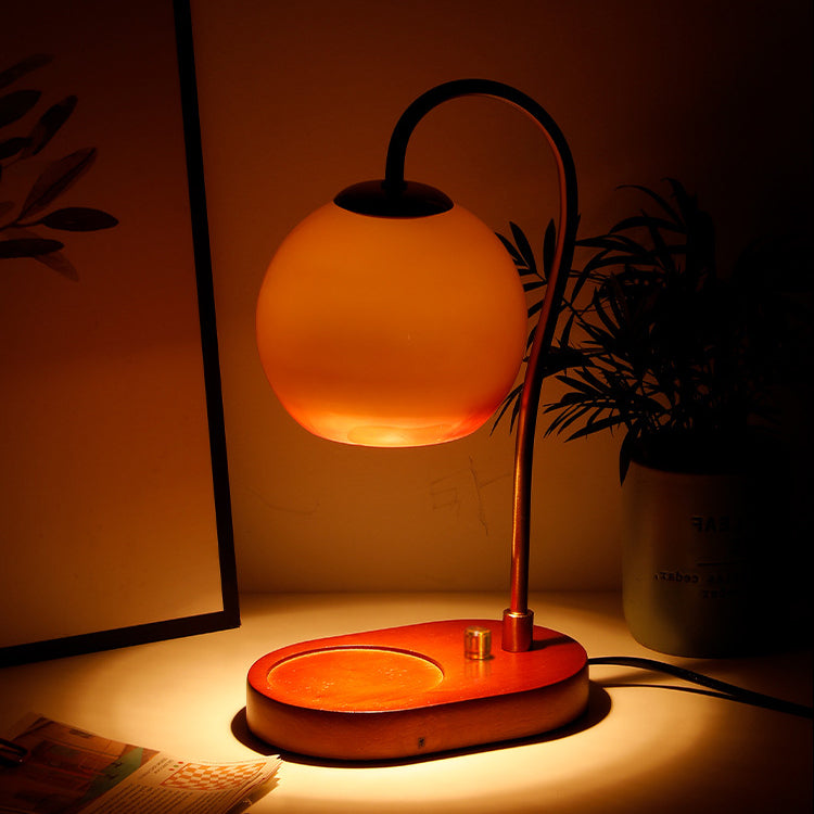 Modern Transitional Glass Ball Shade Solid Wood Hardware 1-Light Melting Wax Table Lamp For Bedside