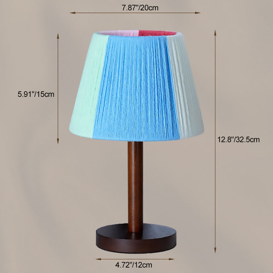 Traditional French Multicolor Knitting Yarn Cylinder Shade Solid Wood 1-Light Table Lamp For Study