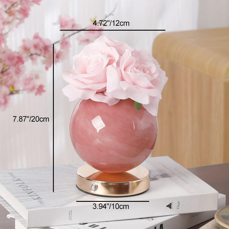 Modern Art Deco Simulated Rose Flower Glass Planet Shade USB Rechargeable LED Table Lamp Night Light For Bedroom