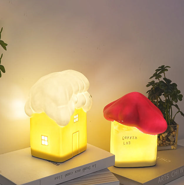 Contemporary Creative Ceramic Cute Snow House USB LED Table Lamp Night Light For Bedroom