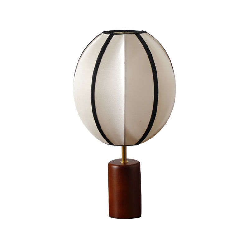 Modern Mid-Century Fabric Lantern Shade Solid Wood 1-Light Table Lamp For Study