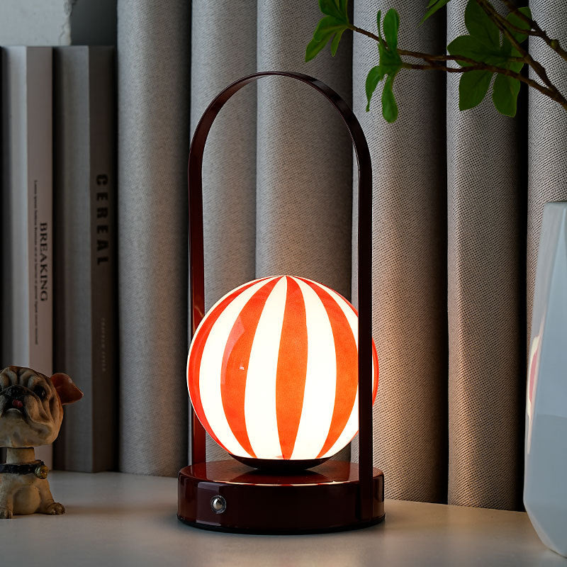 Contemporary Creative Glass Ball Shade Iron LED Portable Table Lamp Night Light For Bedroom