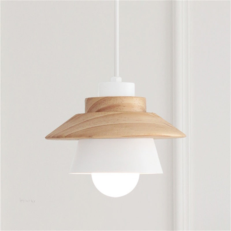 Contemporary Scandinavian Geometric Cylinder Iron Shade Wood Grain 1-Light Pendant Light For Living Room