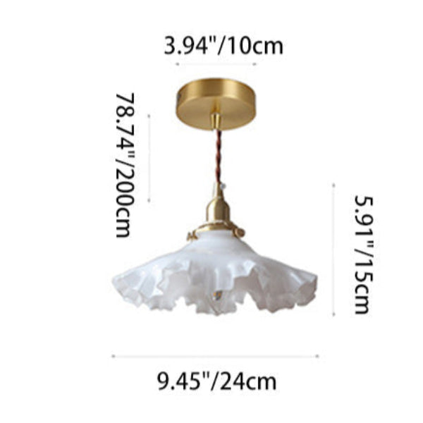 Traditional French White Jade Glass Flower Shade Brass 1-Light Pendant Light For Living Room