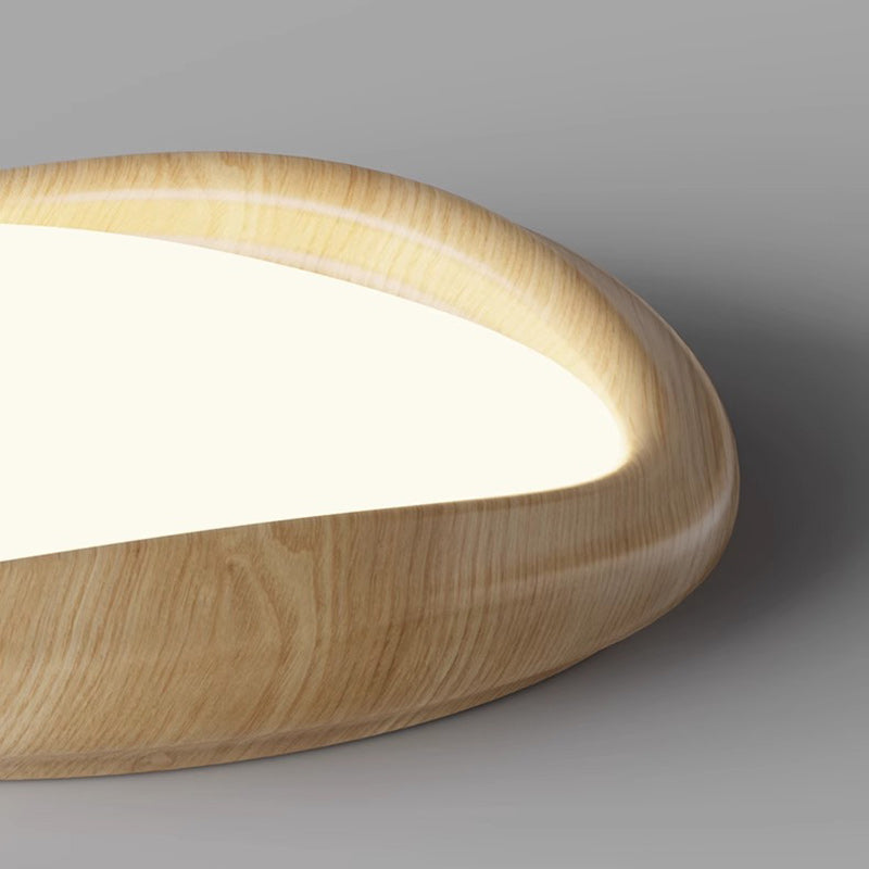 Modern Minimalist Iceberg Circle Iron Wood Grain Shade LED Flush Mount Ceiling Light For Bedroom