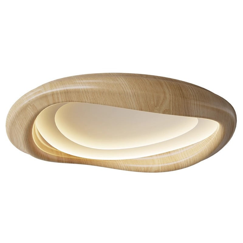 Modern Minimalist Iceberg Circle Iron Wood Grain Shade LED Flush Mount Ceiling Light For Bedroom