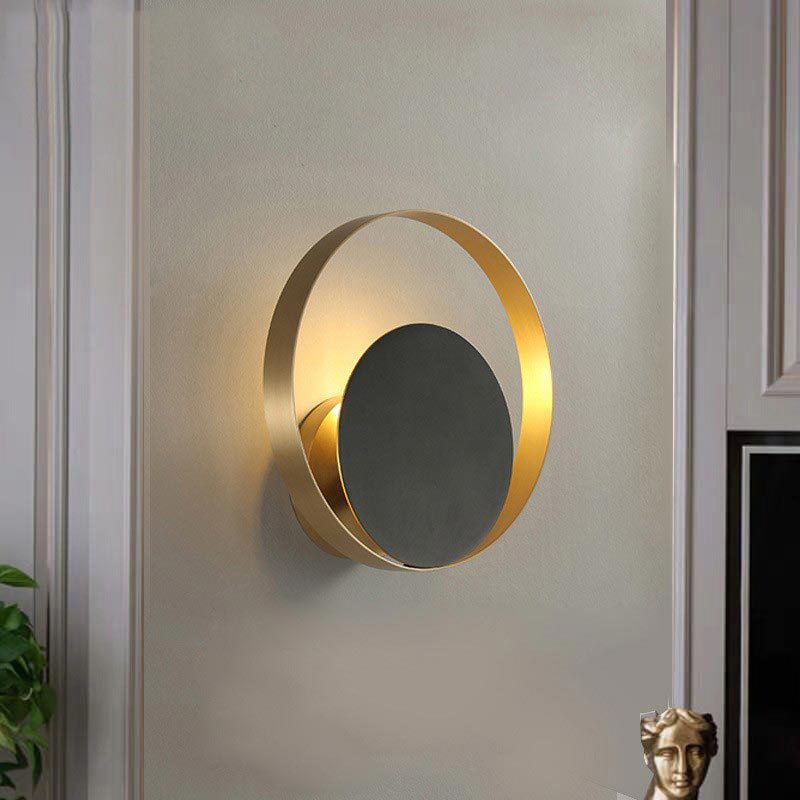 Modern Mid-Century Full Copper Geometric Circle Ring 1-Light Wall Sconce Lamp For Living Room