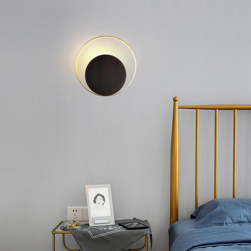 Modern Mid-Century Full Copper Geometric Circle Ring 1-Light Wall Sconce Lamp For Living Room