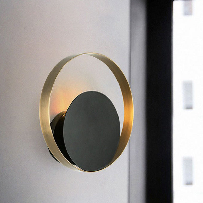 Modern Mid-Century Full Copper Geometric Circle Ring 1-Light Wall Sconce Lamp For Living Room
