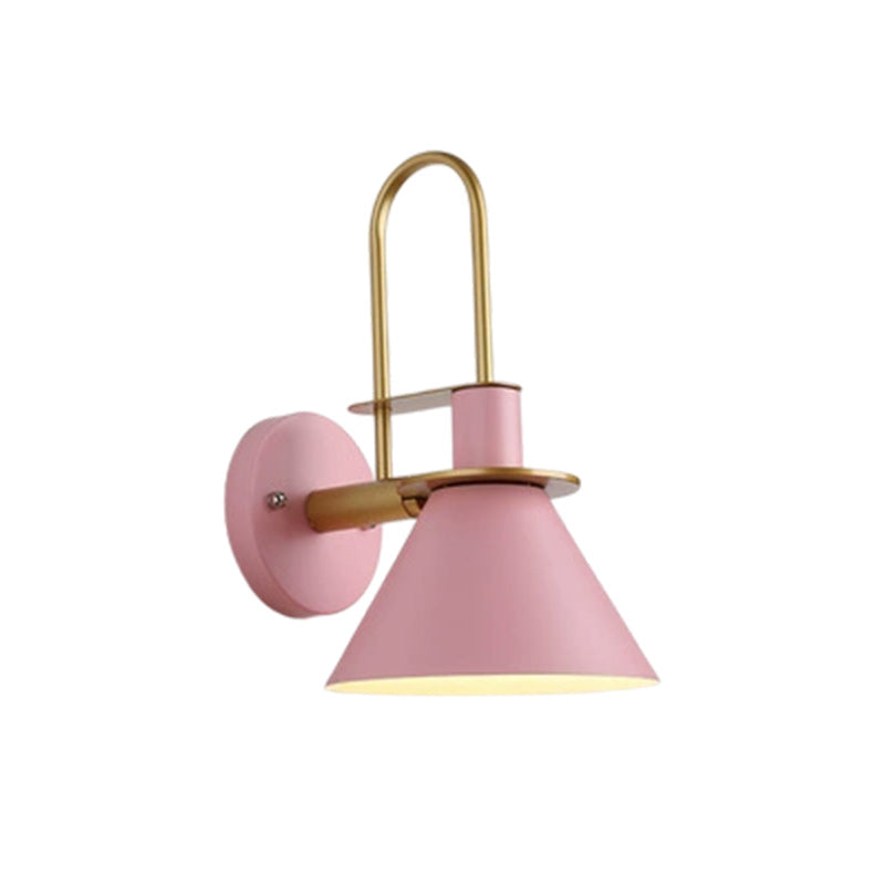 Contemporary Scandinavian Geometric Conical Iron Shade 1-Light Wall Sconce Lamp For Living Room