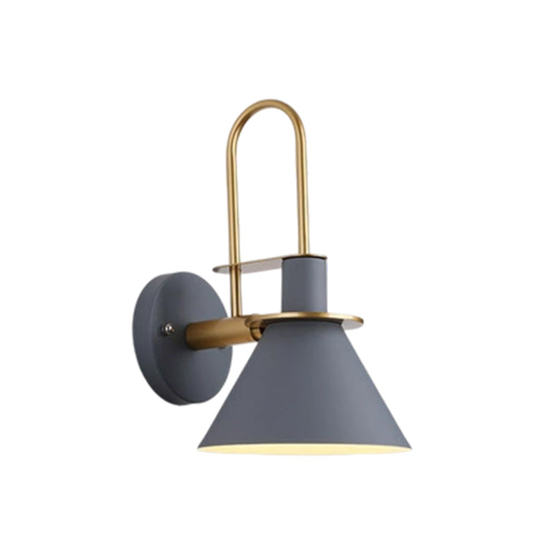 Contemporary Scandinavian Geometric Conical Iron Shade 1-Light Wall Sconce Lamp For Living Room