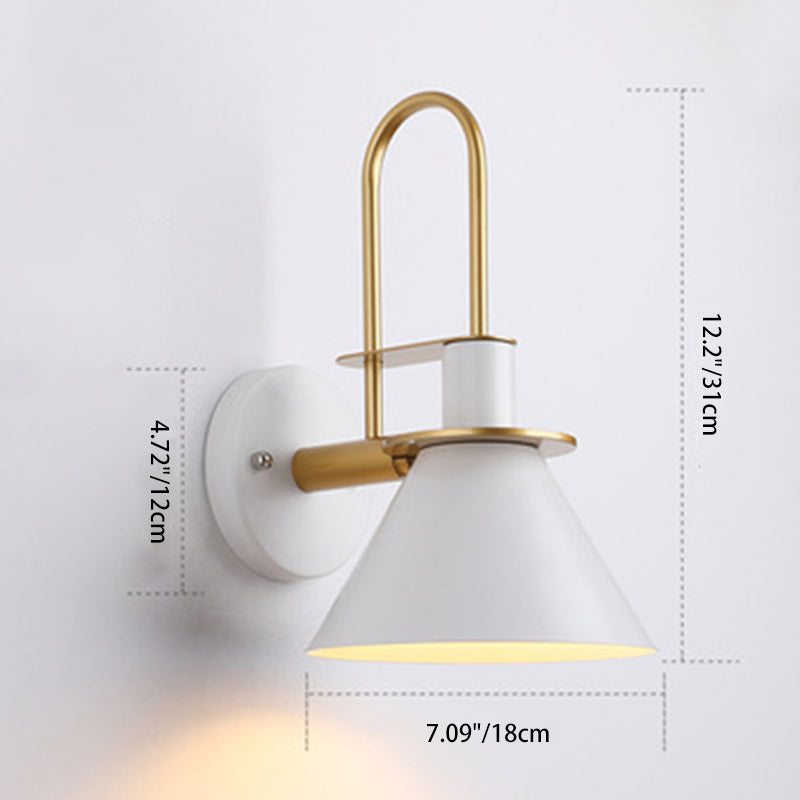 Contemporary Scandinavian Geometric Conical Iron Shade 1-Light Wall Sconce Lamp For Living Room
