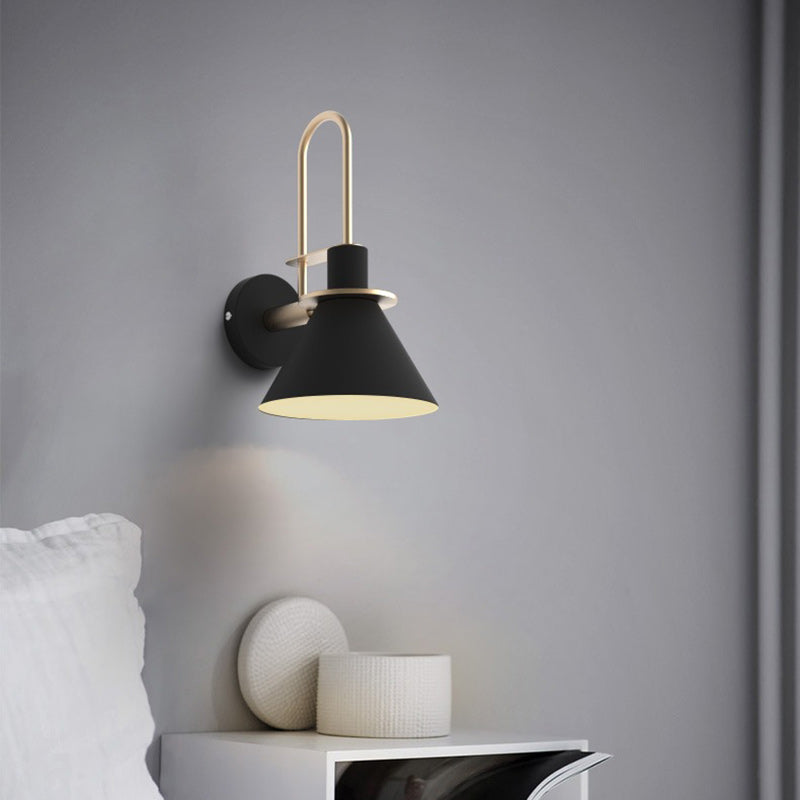 Contemporary Scandinavian Geometric Conical Iron Shade 1-Light Wall Sconce Lamp For Living Room