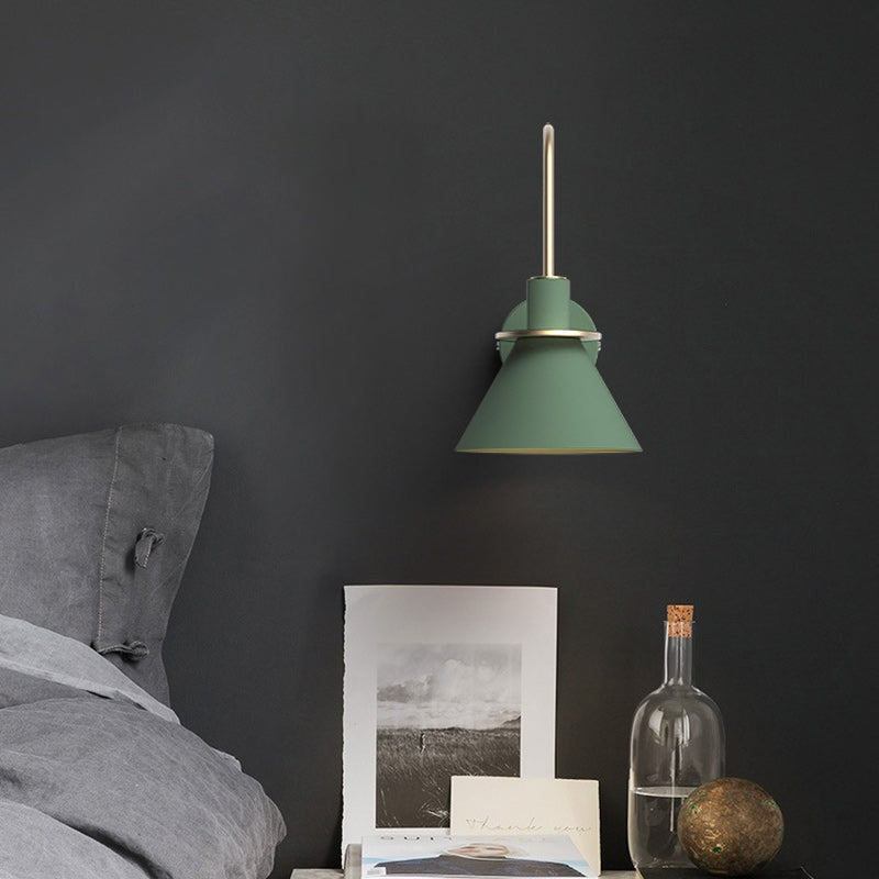 Contemporary Scandinavian Geometric Conical Iron Shade 1-Light Wall Sconce Lamp For Living Room