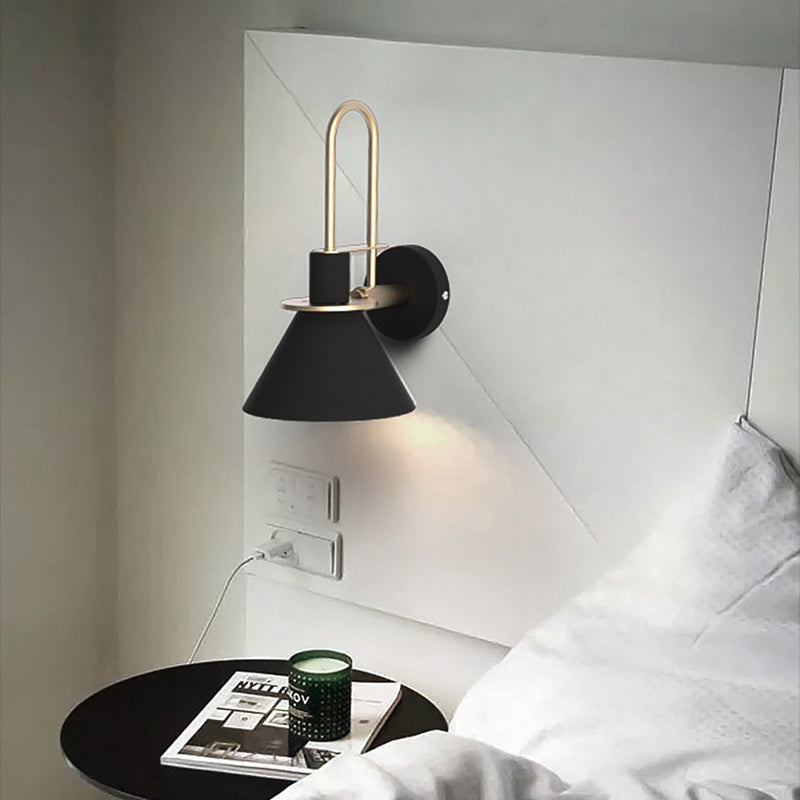 Contemporary Scandinavian Geometric Conical Iron Shade 1-Light Wall Sconce Lamp For Living Room