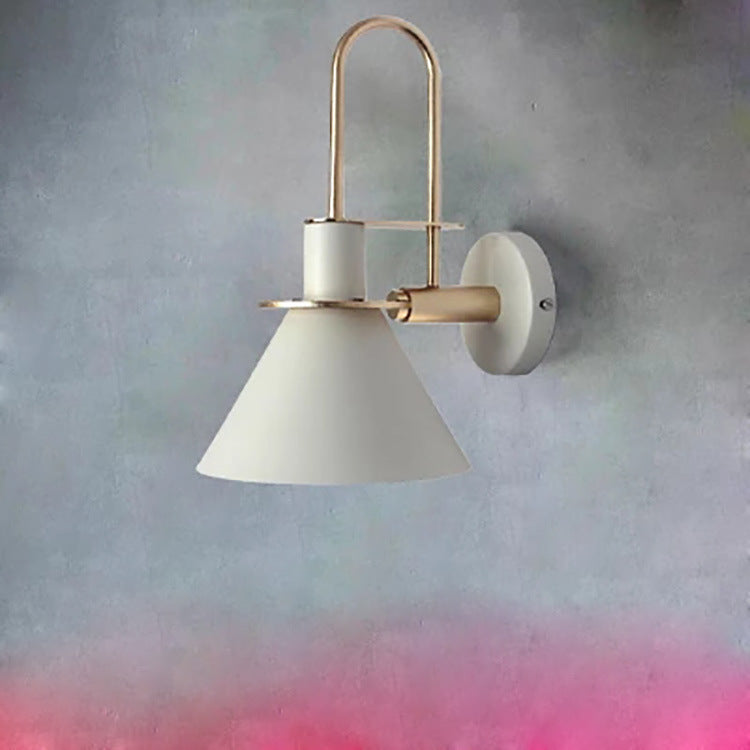 Contemporary Scandinavian Geometric Conical Iron Shade 1-Light Wall Sconce Lamp For Living Room