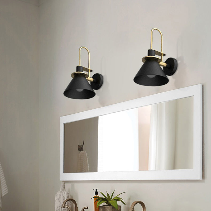 Contemporary Scandinavian Geometric Conical Iron Shade 1-Light Wall Sconce Lamp For Living Room