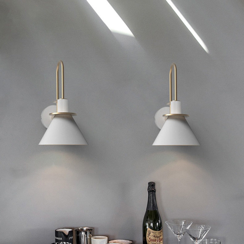 Contemporary Scandinavian Geometric Conical Iron Shade 1-Light Wall Sconce Lamp For Living Room