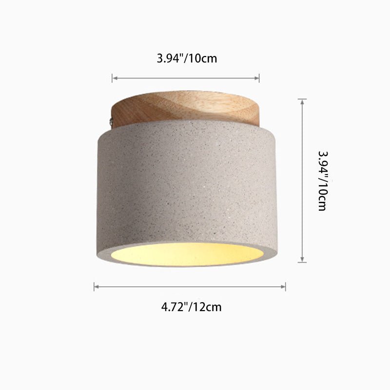 Modern Minimalist Cement Terrazzo Texture Cylinder 1-Light Semi-Flush Mount Ceiling Light For Living Room