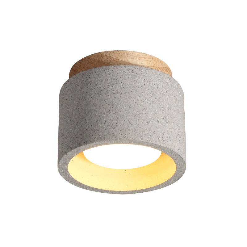Modern Minimalist Cement Terrazzo Texture Cylinder 1-Light Semi-Flush Mount Ceiling Light For Living Room