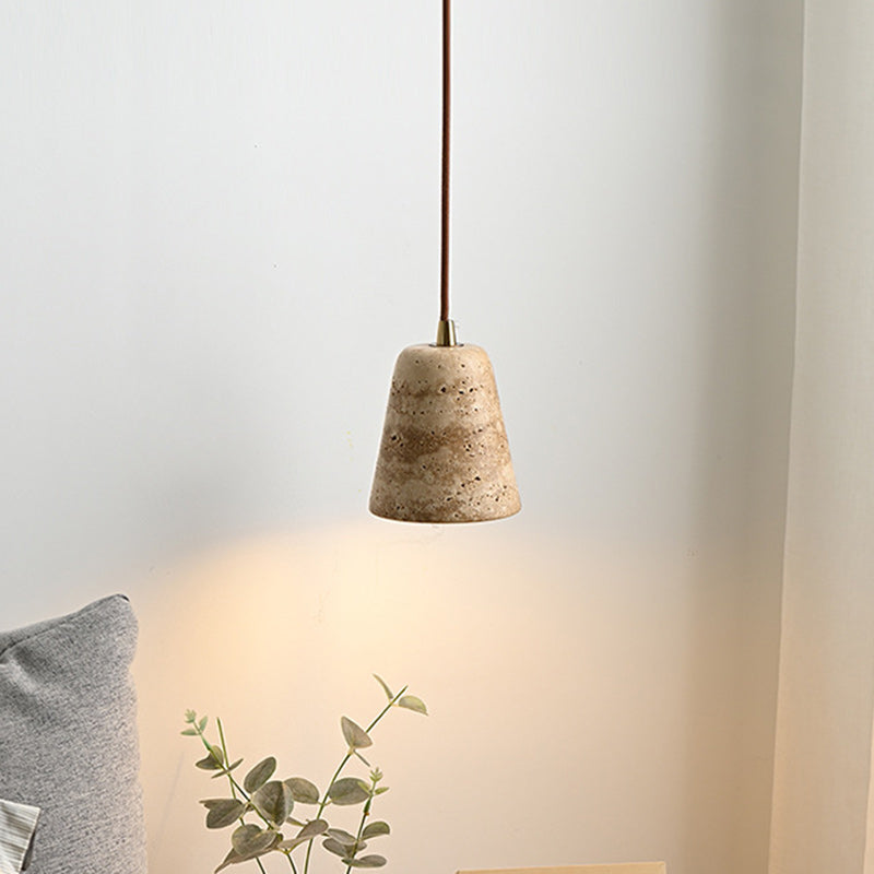 Traditional Japanese Yellow Travertine Truncated Cone Shade 1-Light Pendant Light For Living Room