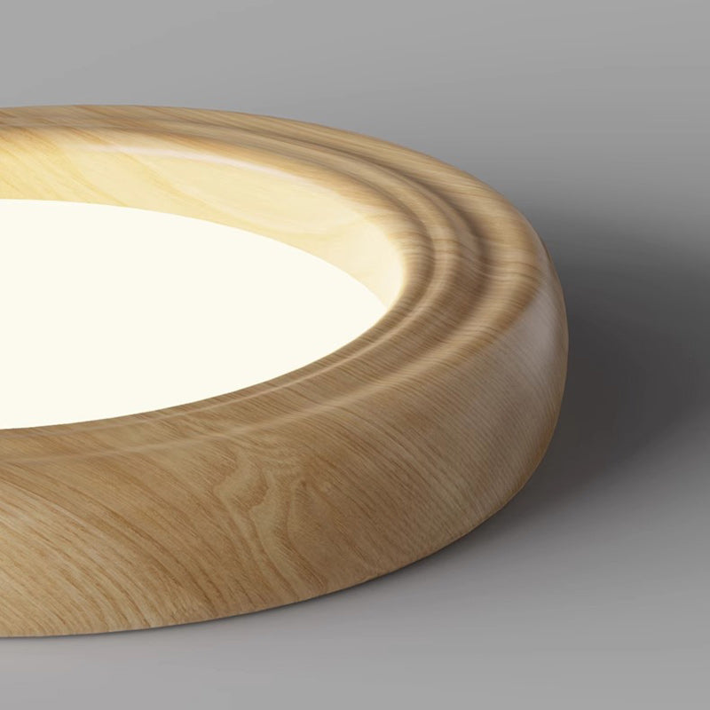 Traditional Japanese Round Iron Wood Grain ABS Shade LED Flush Mount Ceiling Light For Bedroom