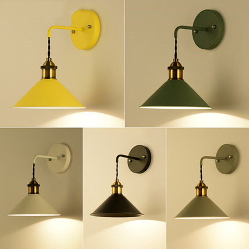 Contemporary Scandinavian Macaron Iron Conical 1-Light Wall Sconce Lamp For Living Room