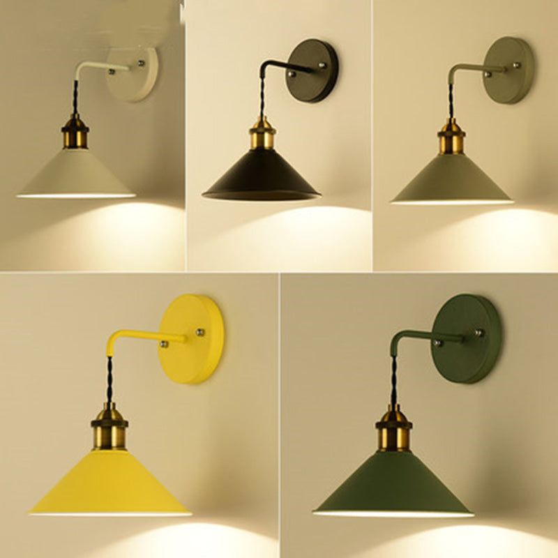 Contemporary Scandinavian Macaron Iron Conical 1-Light Wall Sconce Lamp For Living Room