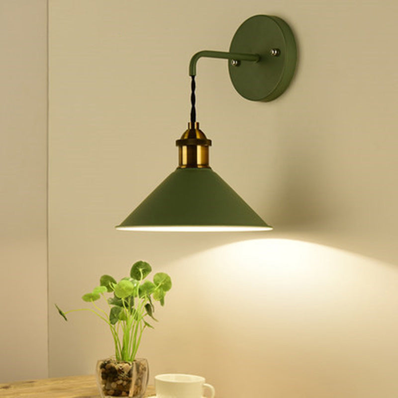 Contemporary Scandinavian Macaron Iron Conical 1-Light Wall Sconce Lamp For Living Room